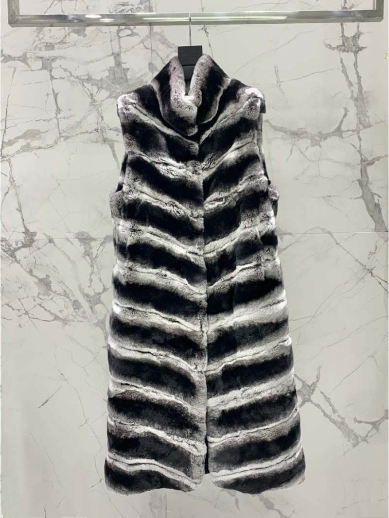 Saint Laurent Vintage Collection Long Chinchilla Grey Rabbit Fur Vest