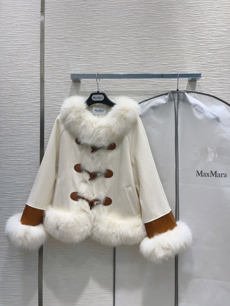 MAX MARA Luxe Handcrafted White Horn Buckle Coat