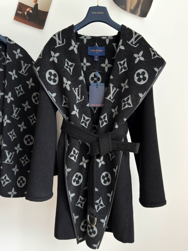 Louis Vuitton LV Classic Monogram Wool Hooded Coat Black