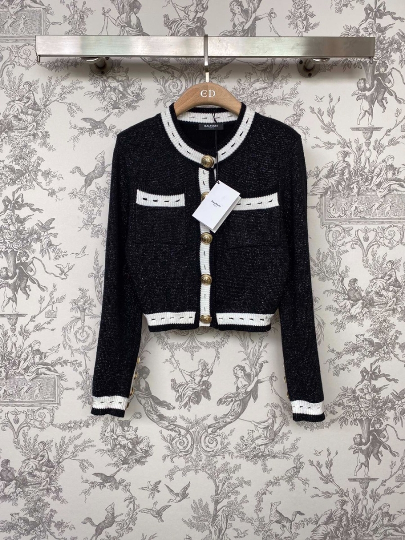 Balmain Silver-Threaded Beaded Yarn Cardigan