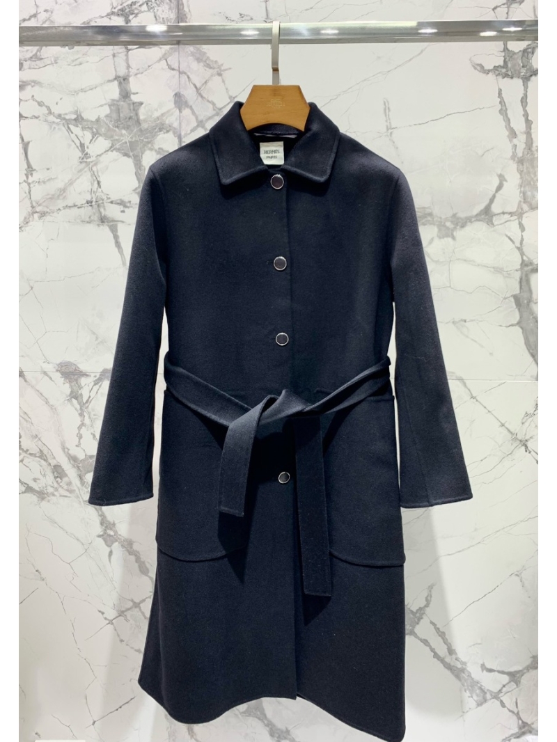Hermes Inspired Premium Cashmere Overcoat. Black
