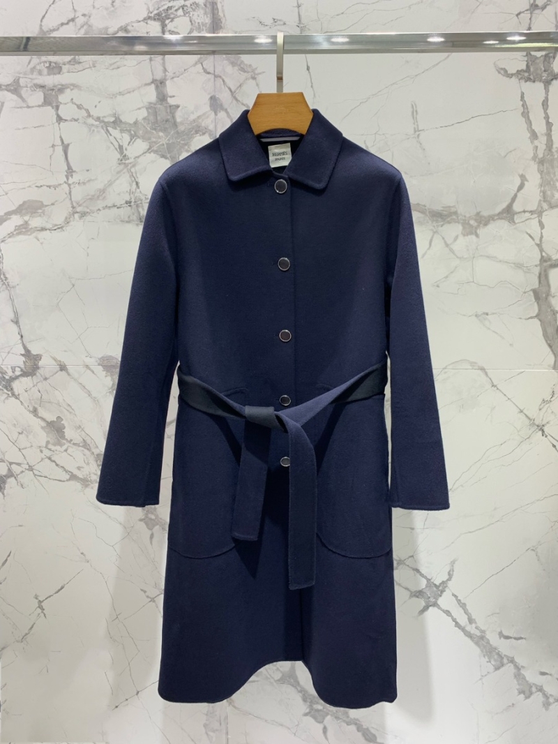 Hermes Inspired Premium Cashmere Overcoat. Navy Blue