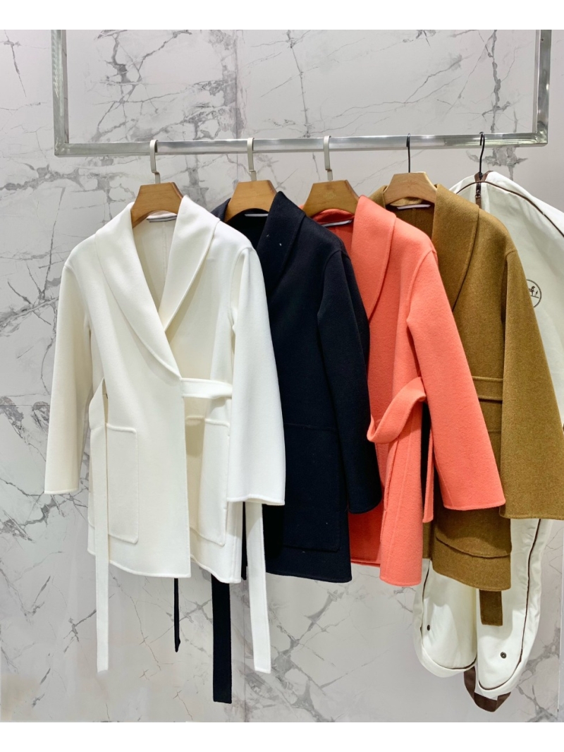 Hermes Cashmere Coat with Tie Belt - Short Style 2023 Collection Orange