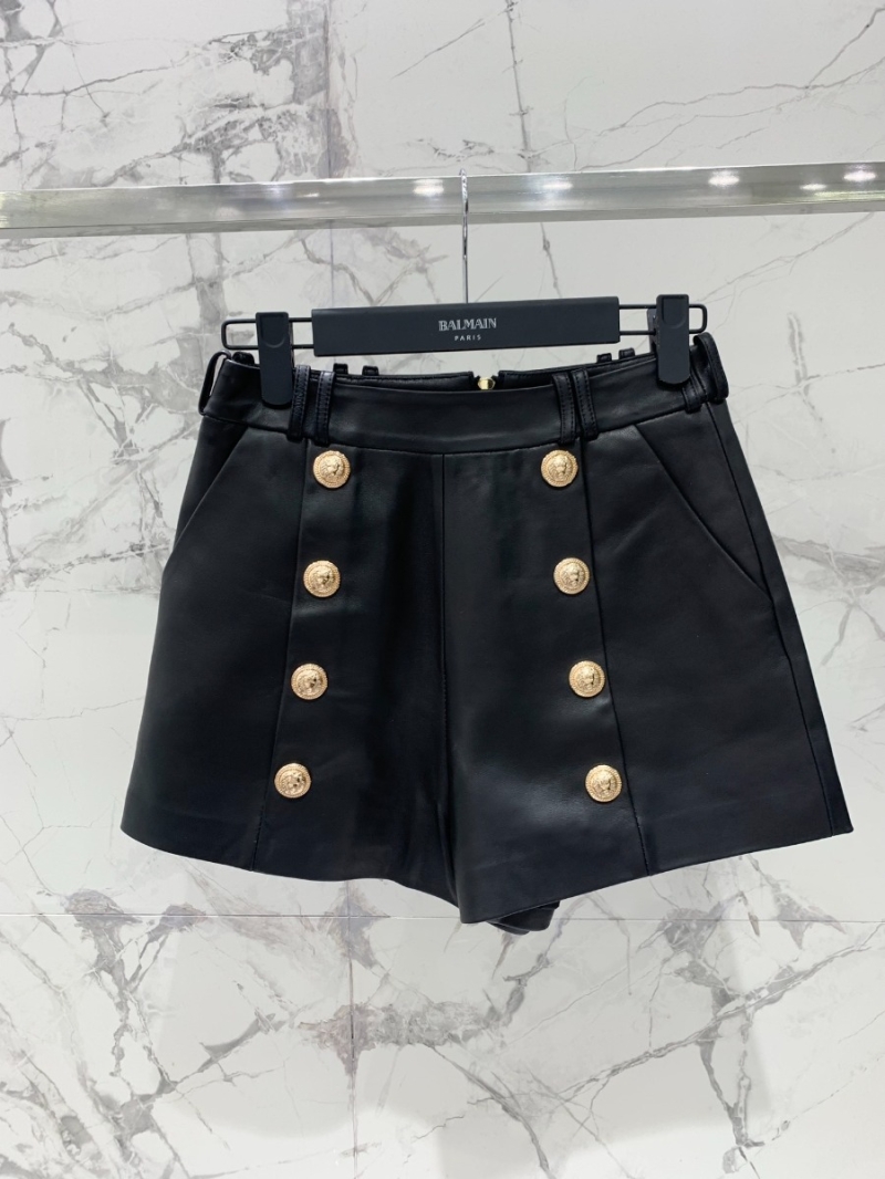 BALMAIN High-Waisted Leather Shorts with Double-Breasted Buttons