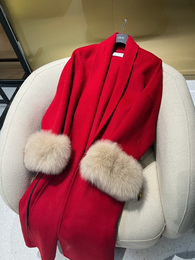 Dior 100% High-Quality Australian Wool Double-Faced Cashmere Coat Red
