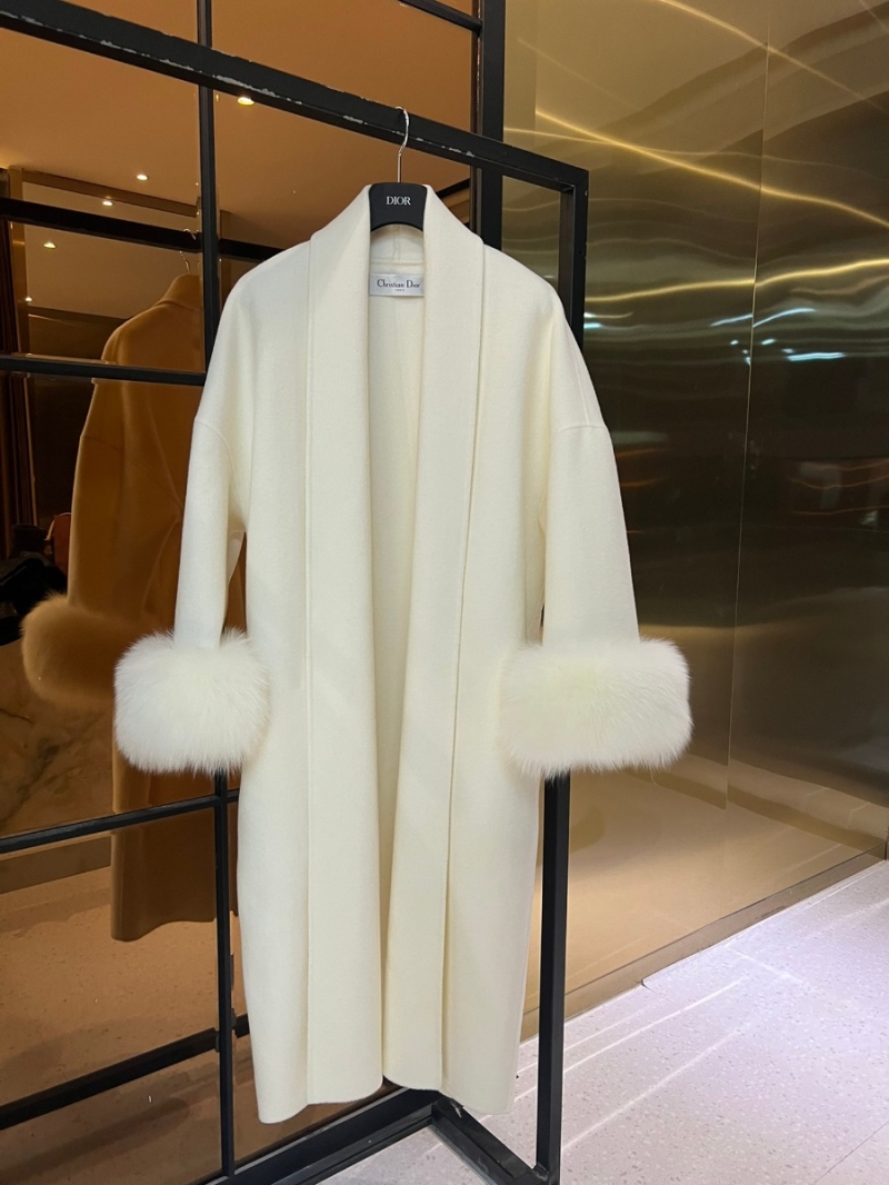 Dior 100% High-Quality Australian Wool Double-Faced Cashmere Coat White