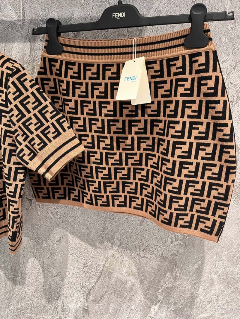 Fendi FF Pattern Short Sleeve Knit Skirt
