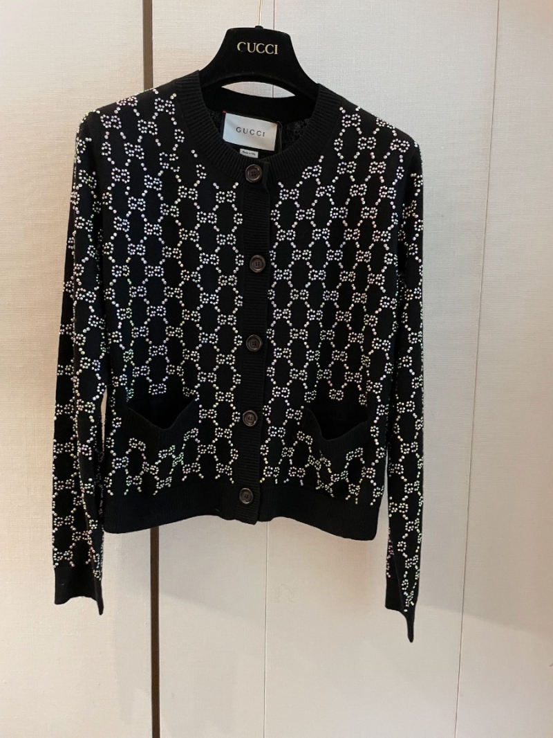 Gucci GG New Rhinestone Wool Cardigan Black