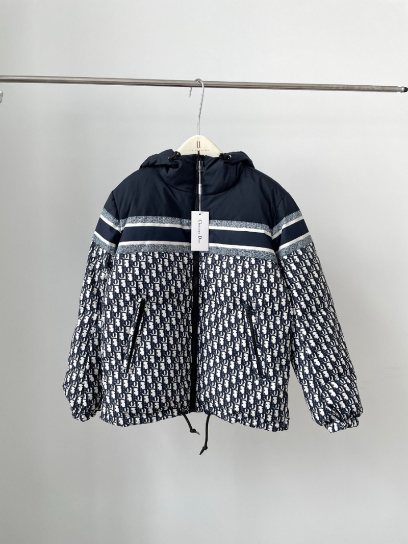 Dior 23 New Arrival Reversible Classic Monogram Inner Goose Down Short Hooded Puffer Jacket