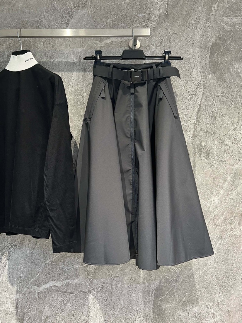 Prada Premium Belted A-Line Skirt
