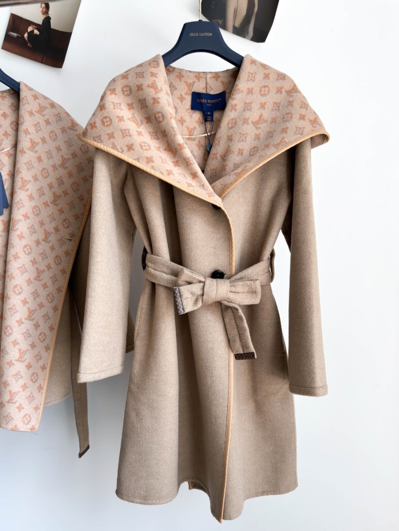 Louis Vuitton LV Classic Monogram Wool Hooded Coat Mix Beige