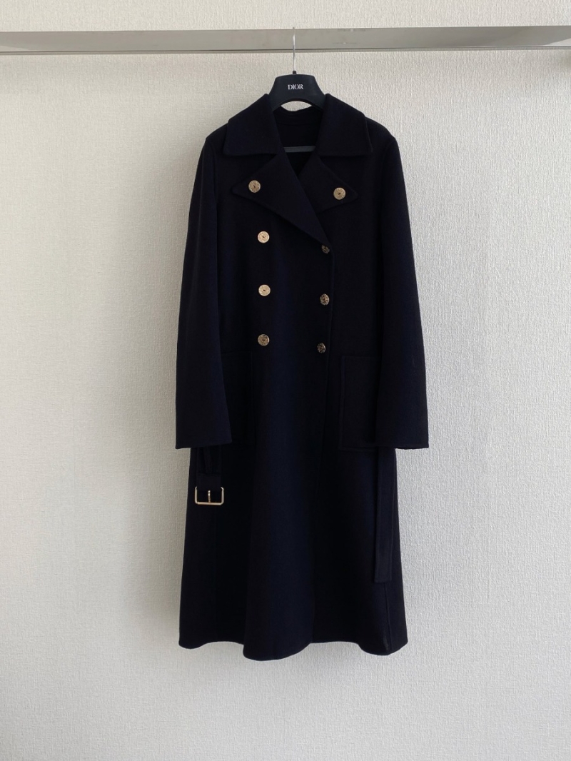 Dior Metallic Double-Buckle Belted Wool Coat