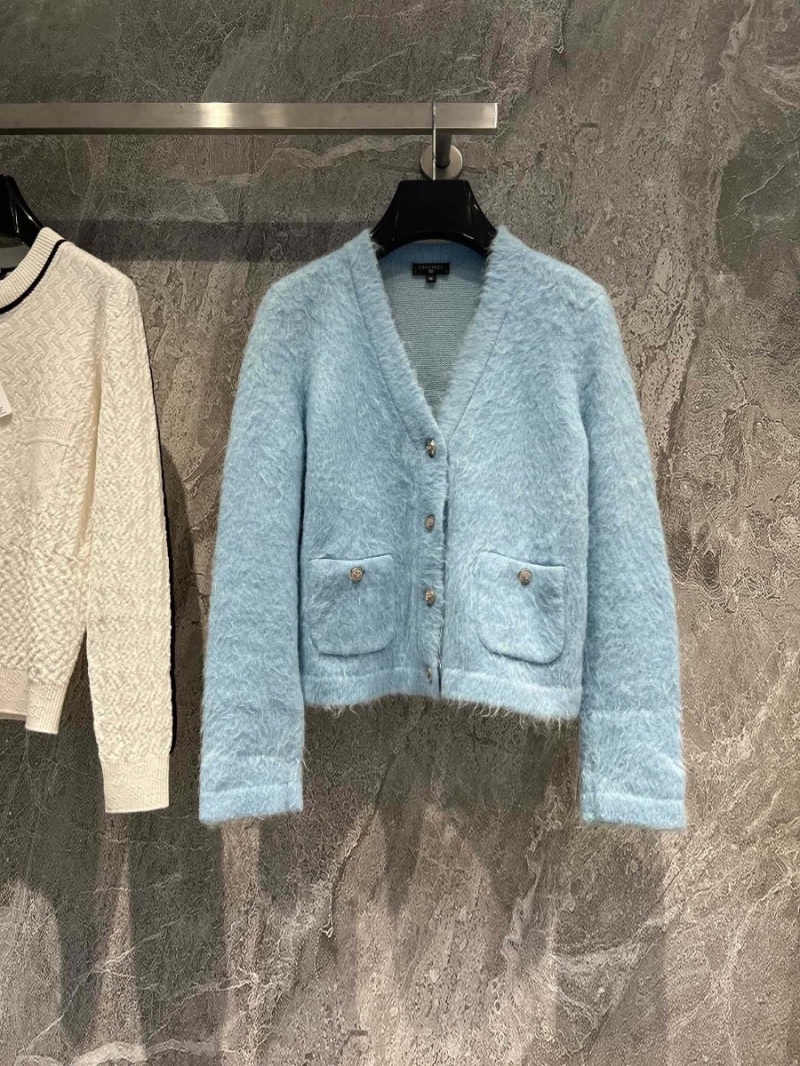 Chanel Baby Blue Cashmere & Alpaca Wool Snowflake Button Cardigan