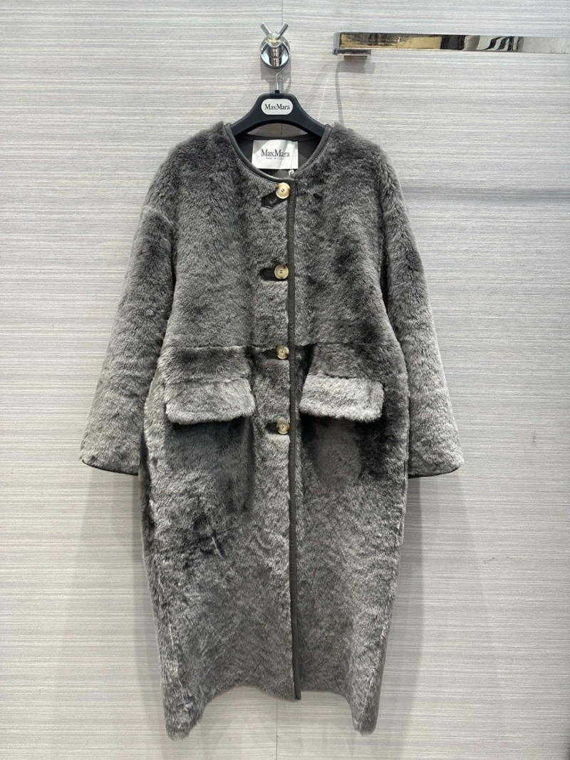 Maxmara Imported Spanish Purebred Merino Sheepskin Coat Grey 