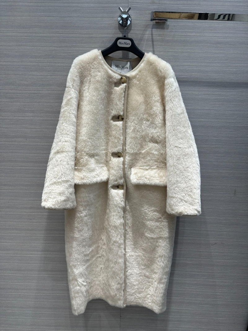 Maxmara Imported Spanish Purebred Merino Sheepskin Coat White