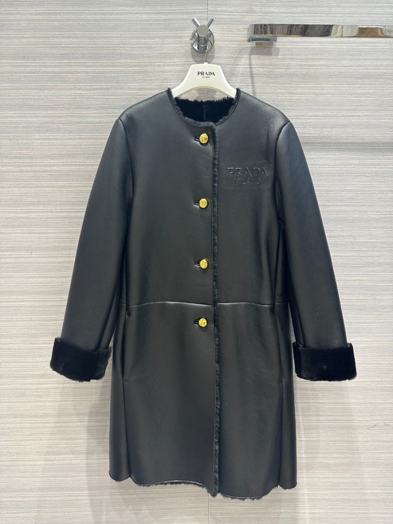 PRADA Fall/Winter '23 Montone Exclusive Series: A-grade Imported Long Leather and Fur Coat