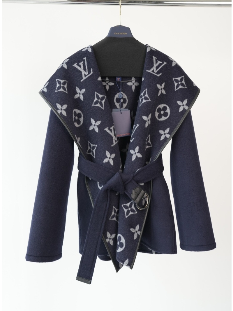 Louis Vuitton LV Classic Monogram Wool Hooded Coat (Short, Reversible) Navy blue