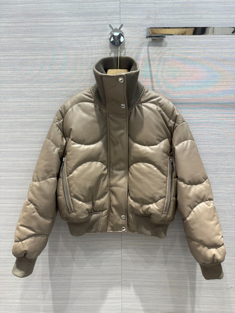 Hermes Imported Lambskin Leather Down Jacket with Wool Turtleneck Khaki