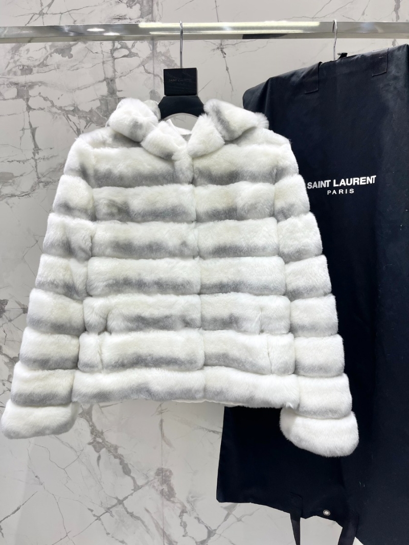 SAINT LAURENT Luxurious Totoro-Inspired Rex Rabbit Fur Coat