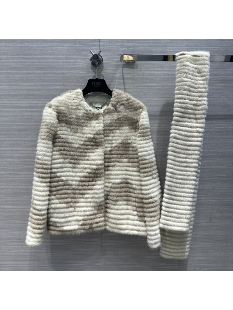 Fendi Limited Edition Milk Tea Color Mink Fur Coat with Removable Collar