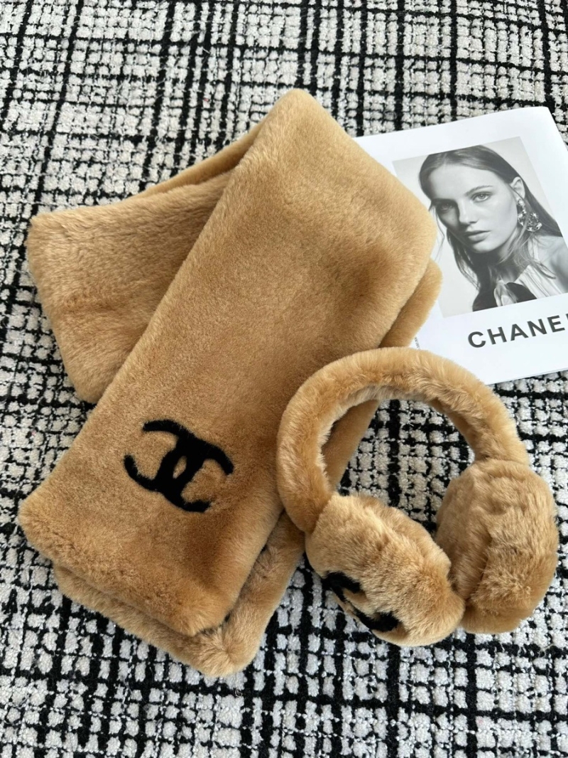 Chanel 24P Ski Series Shearling Scarf + Earmuff - 1 Set Limited Edition