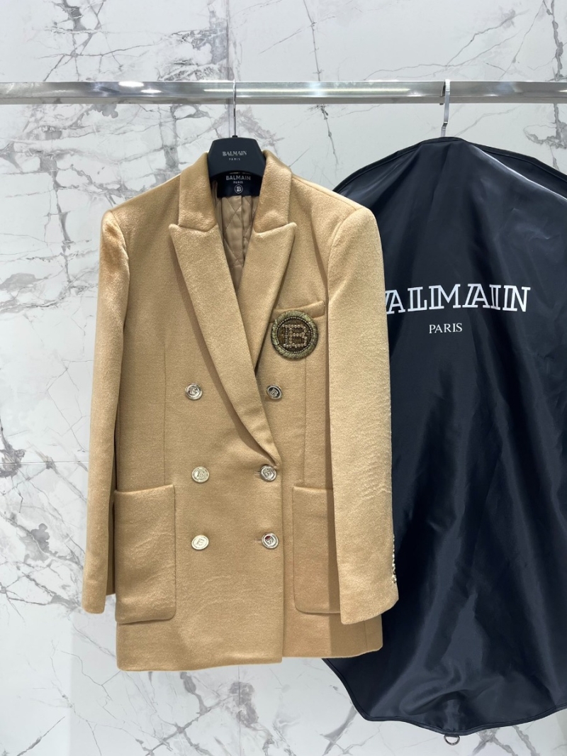 BALMAIN Cashmere Badge Wool Coat