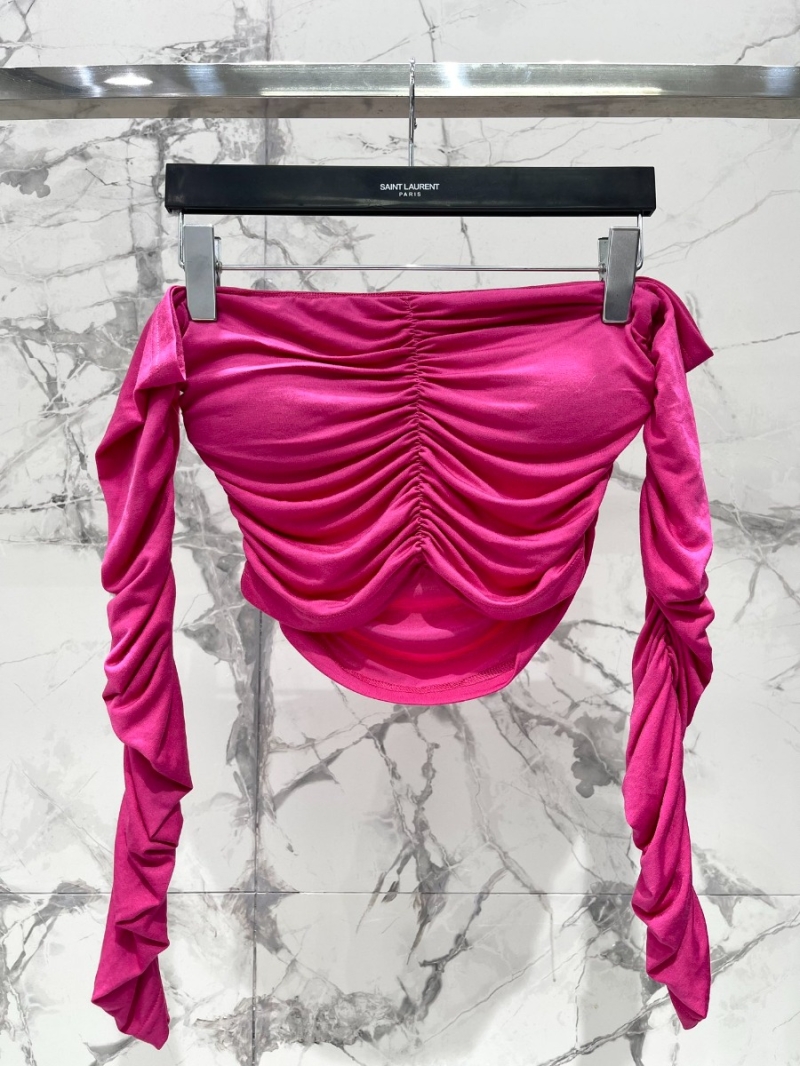 Saint Laurent Ruched One-Shoulder Top in Fuchsia