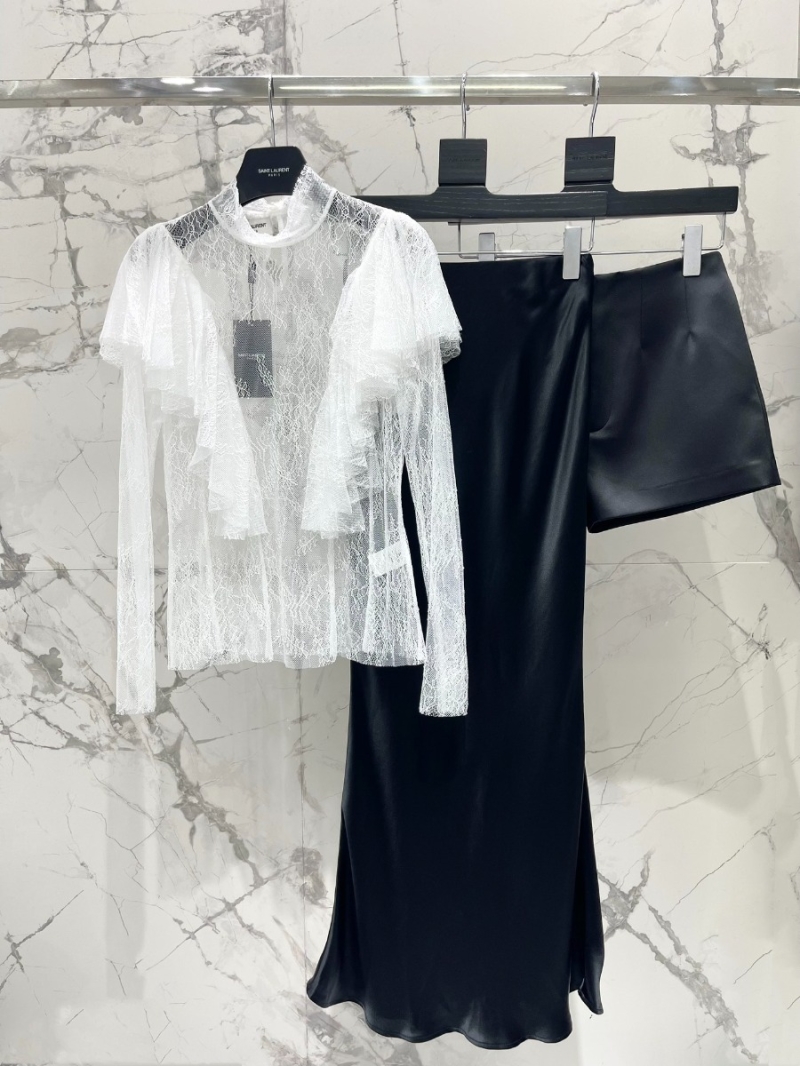 Saint Laurent Sagrada New Floral Ruffle Lace Base Layer white