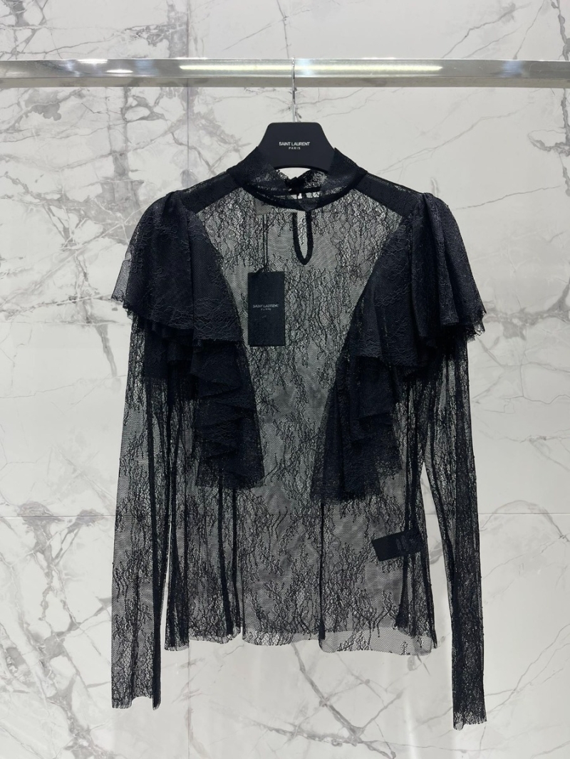 Saint Laurent Sagrada New Floral Ruffle Lace Base Layer black