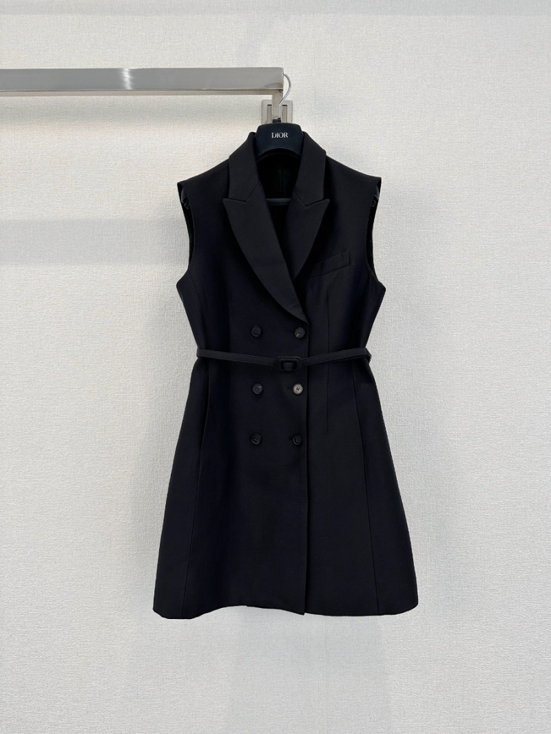 Dior Luxe Merino Wool and Mulberry Silk Double-Breasted Vest Dress in Classic Black