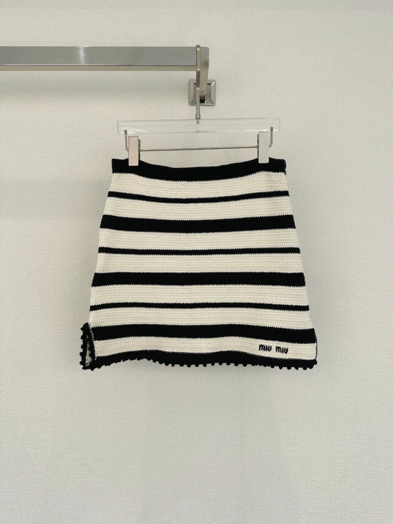 Miu Miu Striped Side-Slit Cotton Skirt