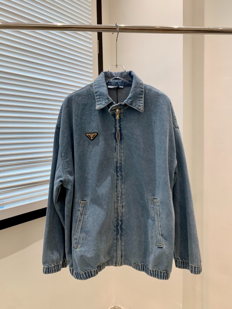 PRADA 2024 New Collection Iconic Triangle-Logo Denim Jacket