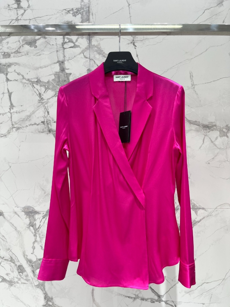 YSL Saint Laurent Luxe Silk Collection Elegance Wrap-Style Blouse pink