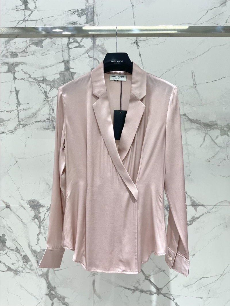 YSL Saint Laurent Luxe Silk Collection Elegance Wrap-Style Blouse soft pink