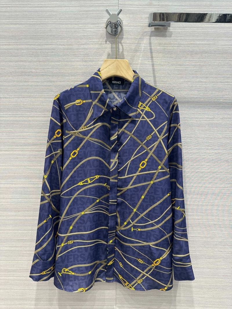 Versace Medusa Chain Print Imported Silk Shirt Blue