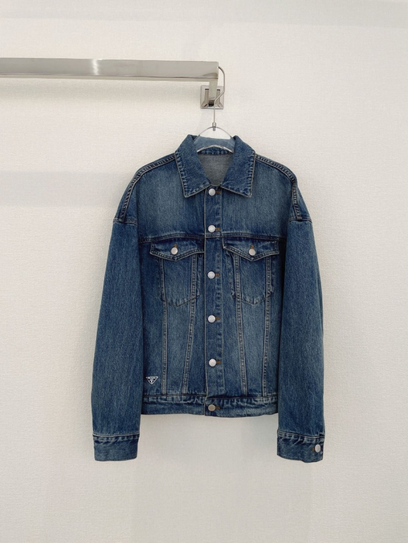 Prada Denim Collection Soft-Textured High-Waisted Jacket in Classic Blue