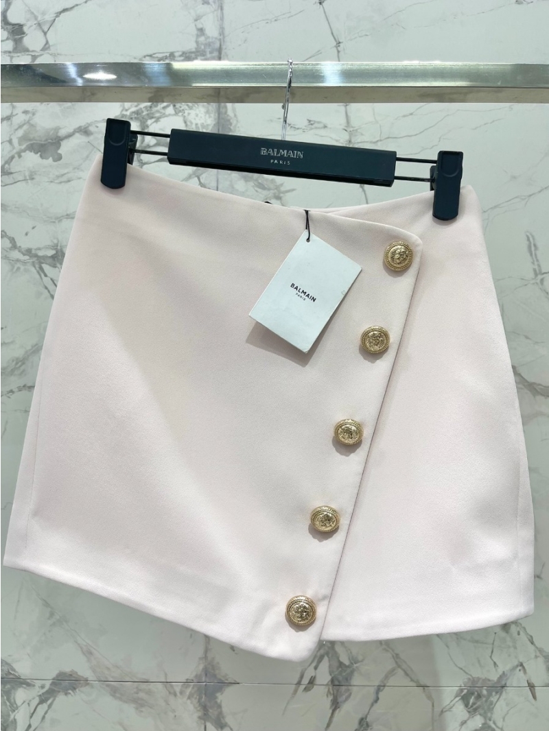 Balmain Autumn/Winter Collection Custom-Tailored Cherry Blossom Pink Skirt with Lion Head Hardware.