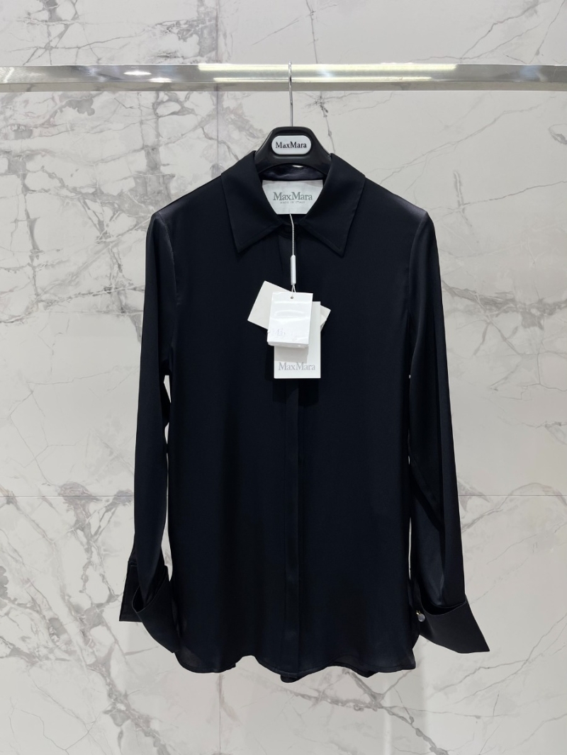 MAXMARA SS24 Pure Color Long-Sleeve Mulberry Silk Shirt Black