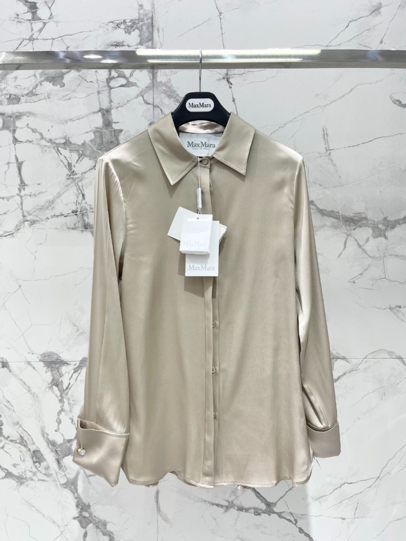 MAXMARA SS24 Pure Color Long-Sleeve Mulberry Silk Shirt Grey