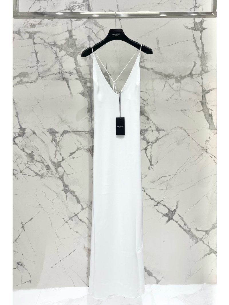 Saint Laurent Spring 2024 Collection Sleek Acetate Spaghetti Strap Dress - White