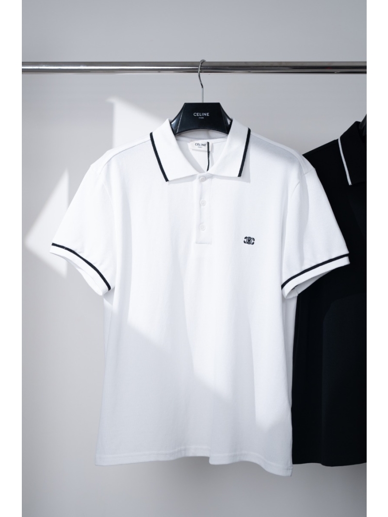 Celine Collection Embroidered Polo Cotton Shirt in White