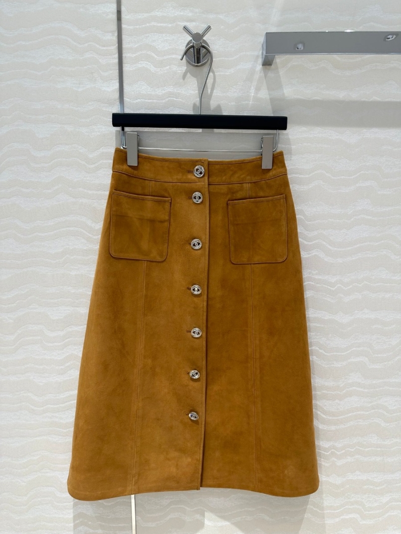 Chanel Custom Suede Lambskin Midi Skirt - Light Brown