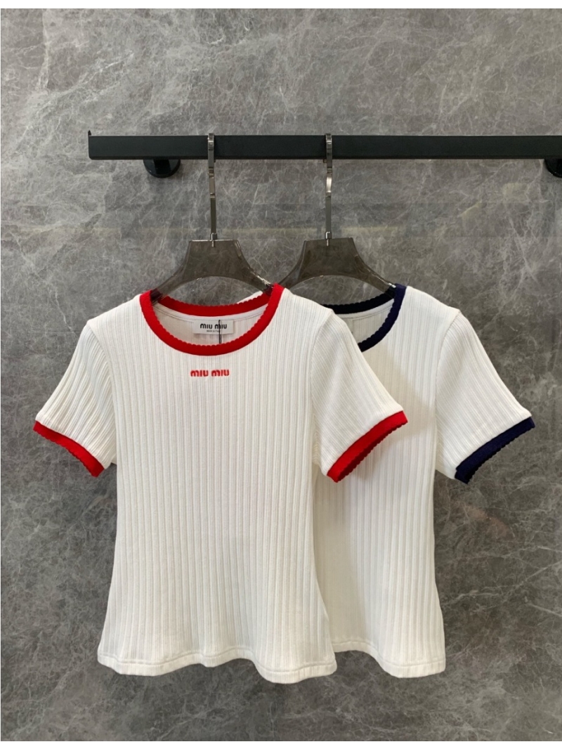Miu Miu 25SS Spring/Summer Collection Contrast Edge Embroidered Short-Sleeve T-Shirt