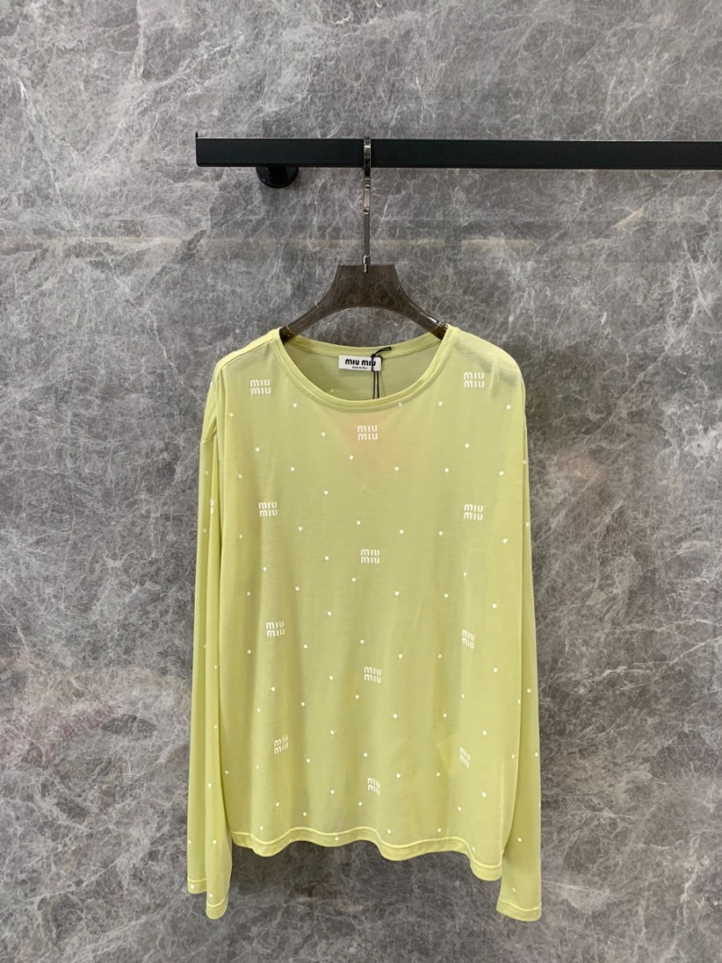 Miu Miu 25SS Spring/Summer New Collection Lightweight Logo Polka Dot Print Sunscreen Long Sleeve T-Shirt - Yellow