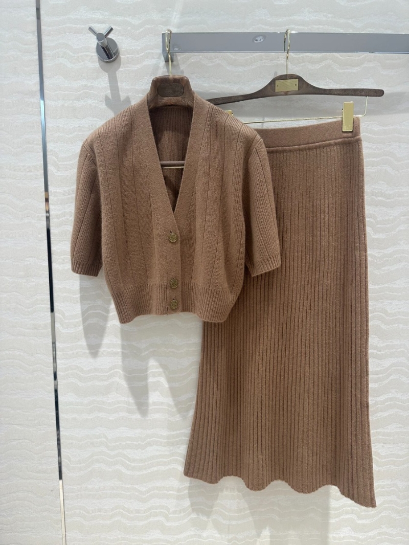 Loro Piana LP Luxurious Cashmere Cardigan Top with Skirt Set Camel