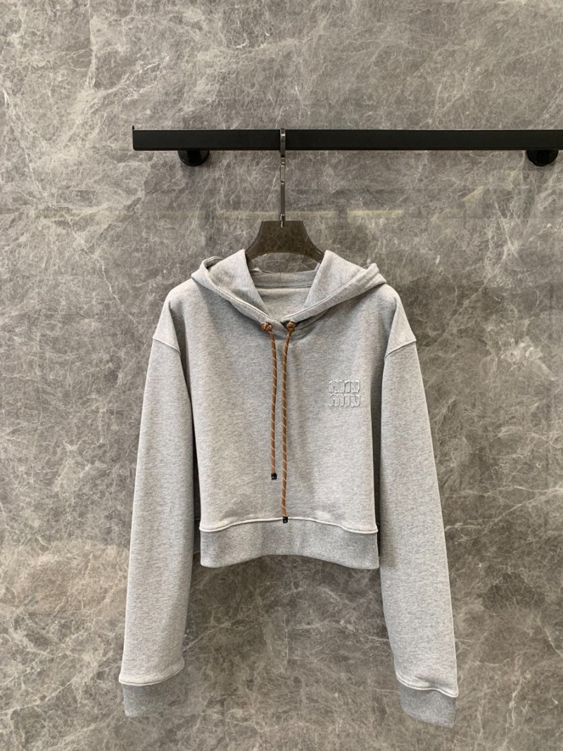 Miu Miu 24FW Early Autumn Letter Logo Patch Drawstring Hoodie