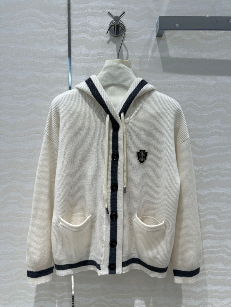 Brunello Cucinelli Tennis-Inspired Hooded Cashmere Cardigan - Classic and Elegant