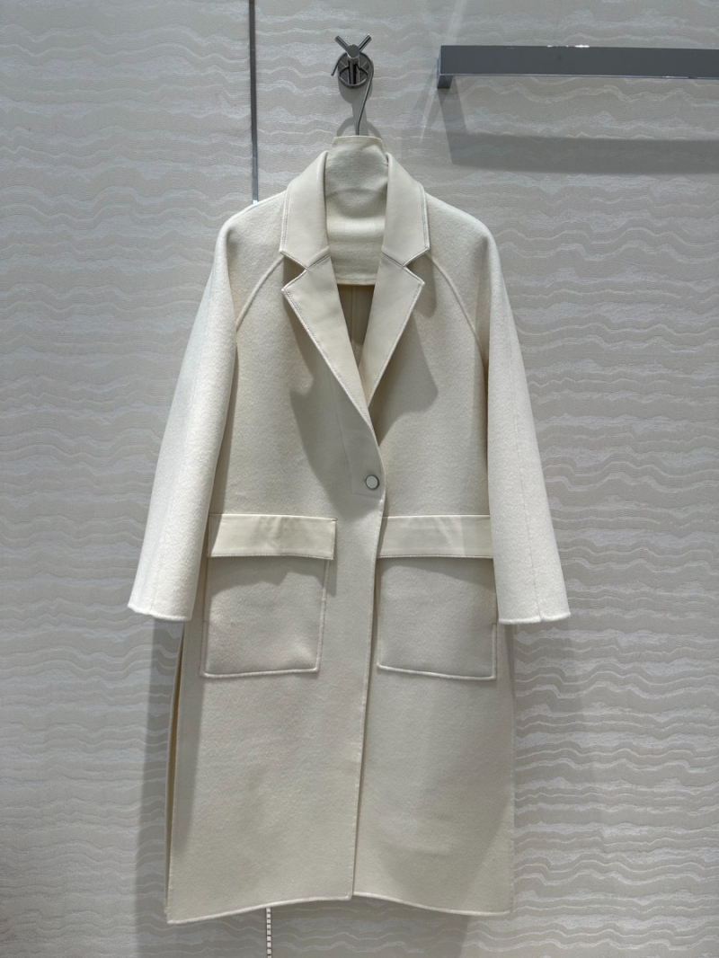 Hermes Luxury Double-Faced Wool Cashmere Coat White