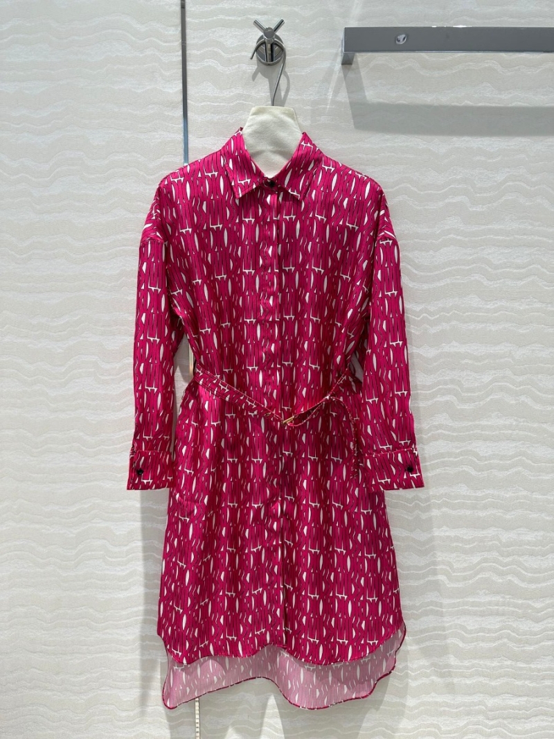 Dior Miss Dior Silk Print Belted Dress. Deep Fuchsia