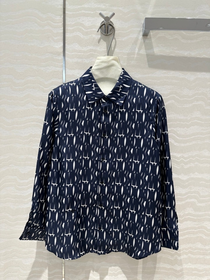Dior Miss Dior Silk Letter Print Shirt. Navy Blue